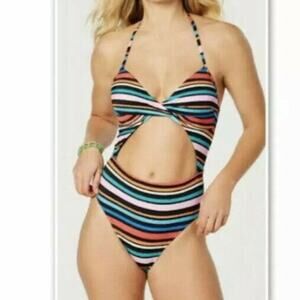Sundazed Striped Willa Twist Cutout Halter Swim Size 32DD